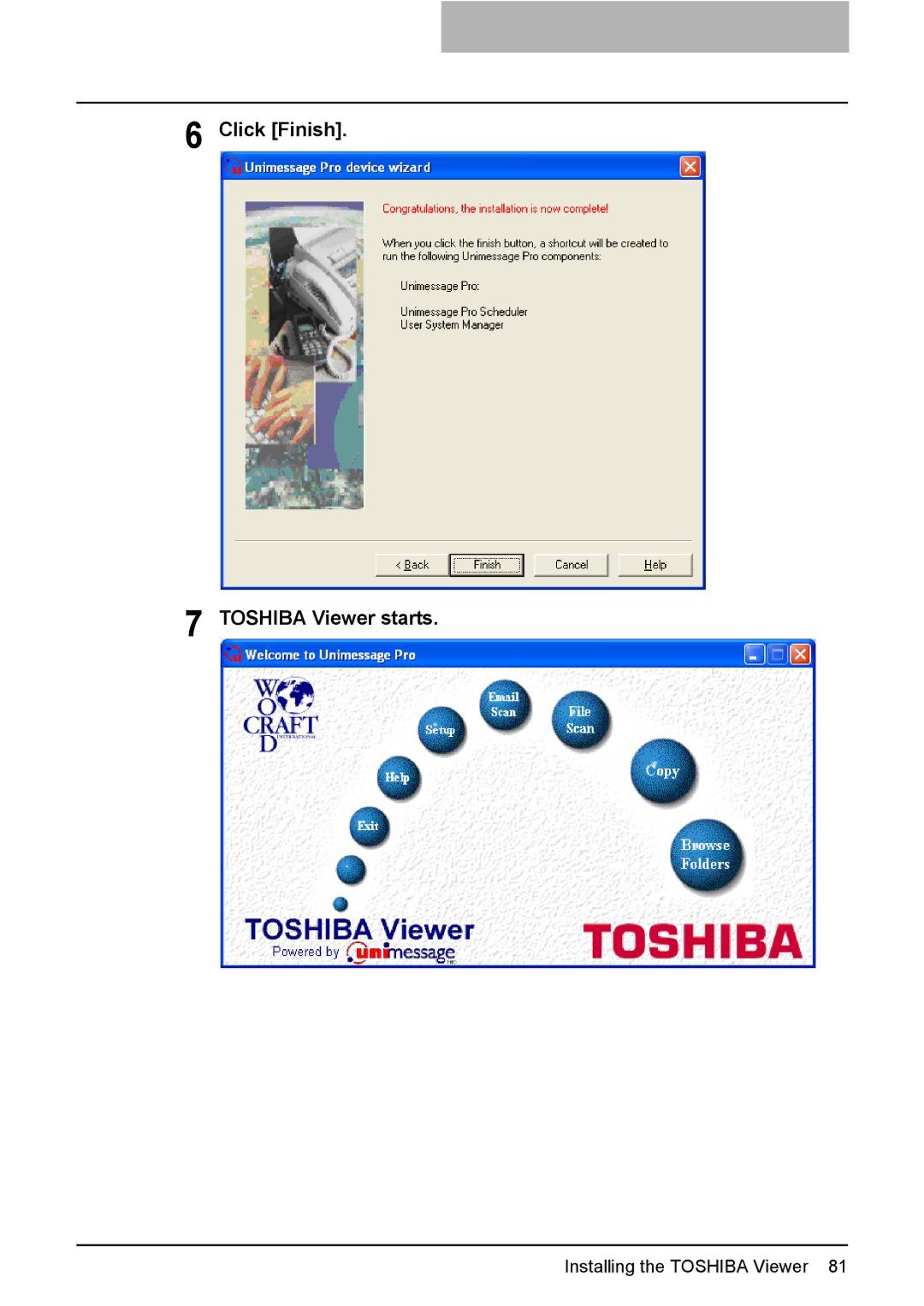 Toshiba 165/205 manual Click Finish Toshiba Viewer starts 