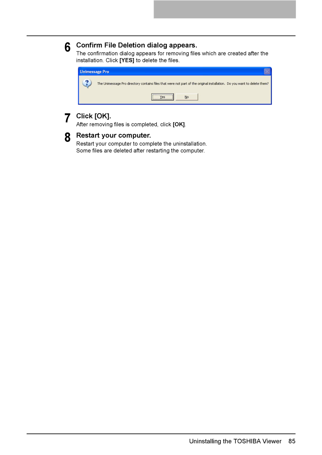 Toshiba 165/205 manual Click OK, Restart your computer 