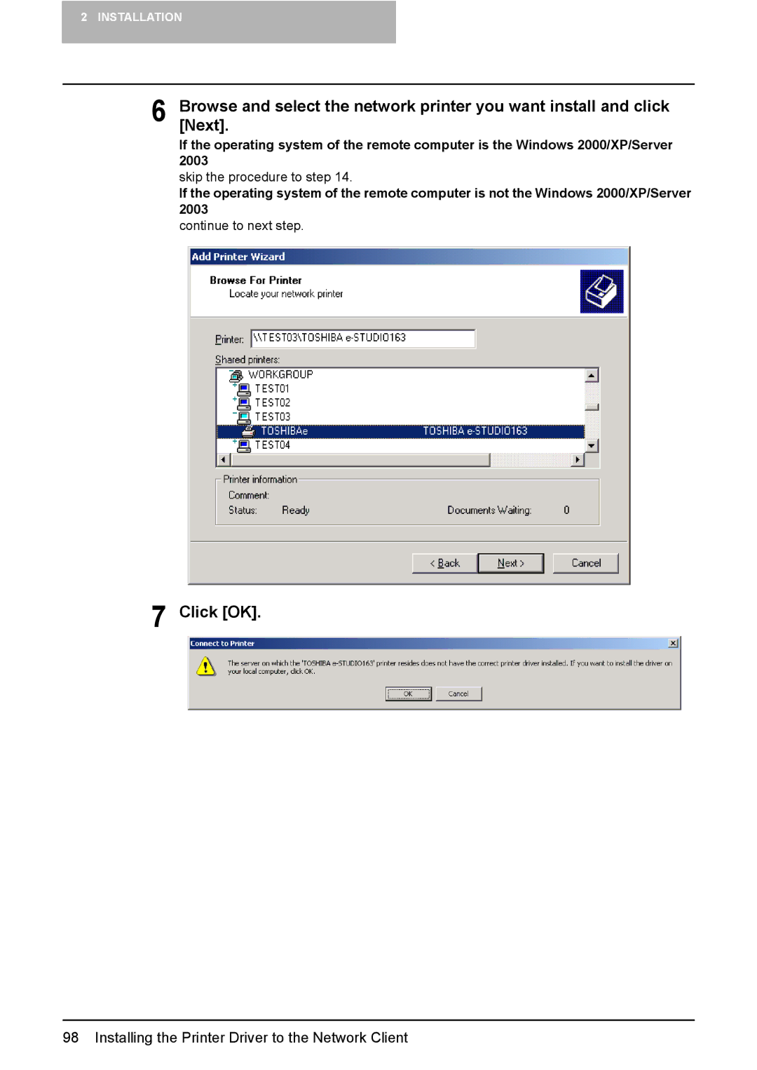 Toshiba 165/205 manual Skip the procedure to step 