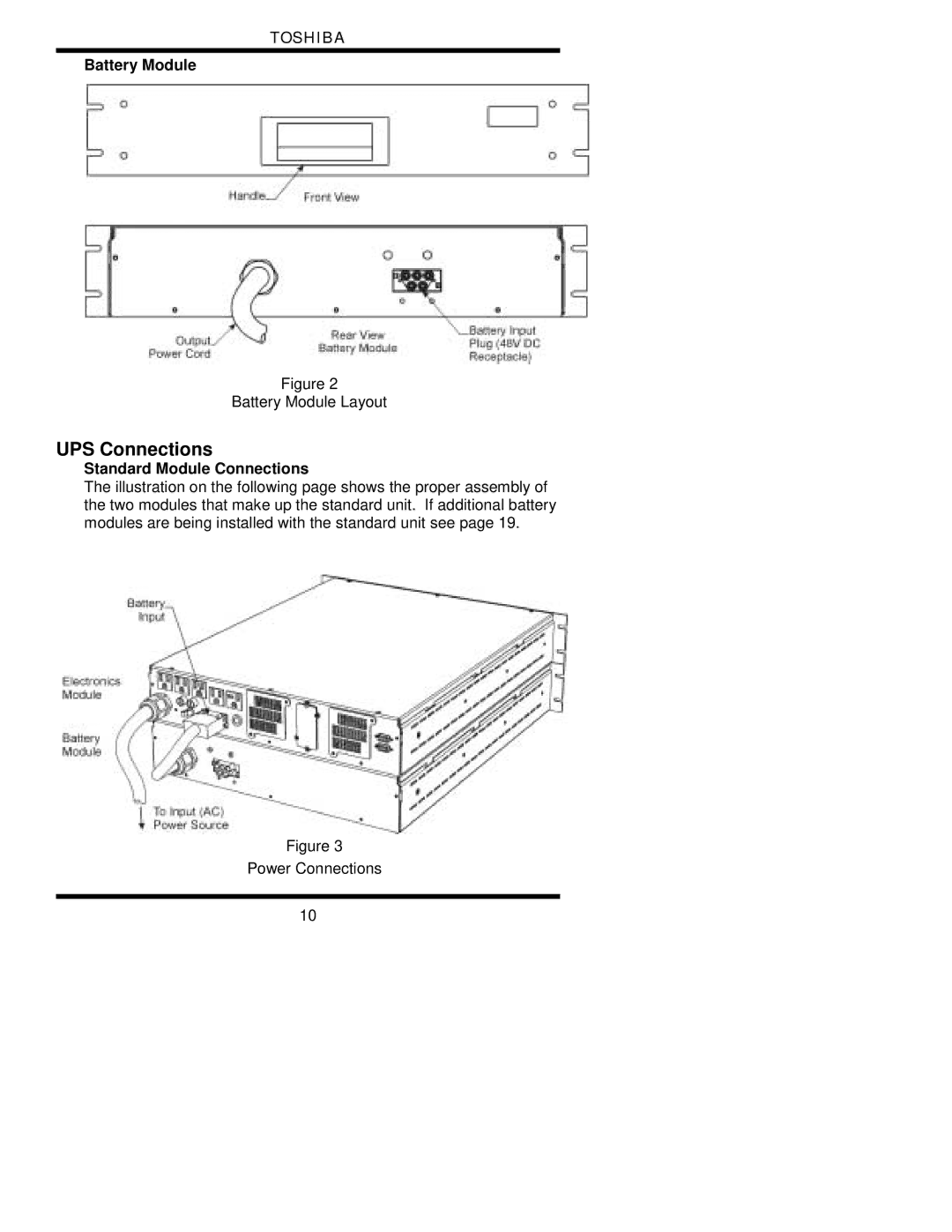 Toshiba 1700 user manual UPS Connections, Battery Module, Standard Module Connections 