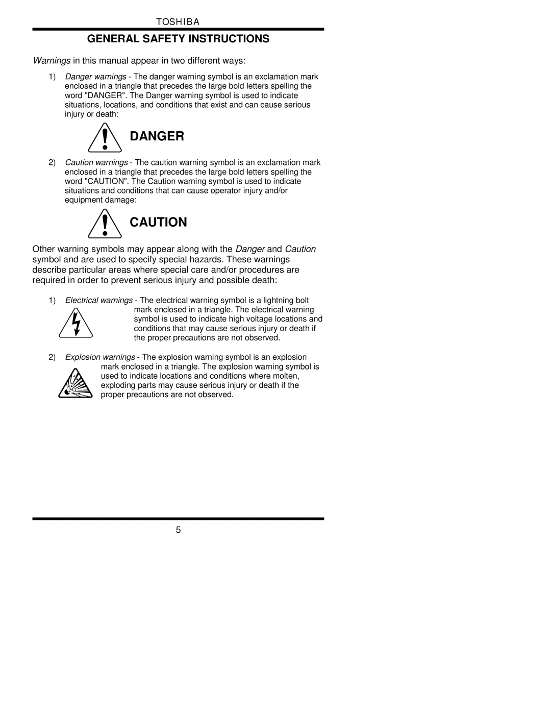 Toshiba 1700 user manual General Safety Instructions 