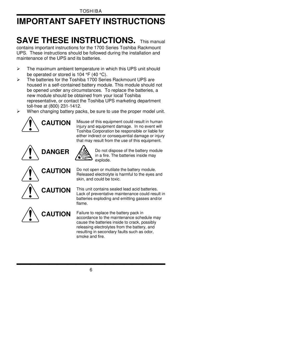 Toshiba 1700 user manual Important Safety Instructions 