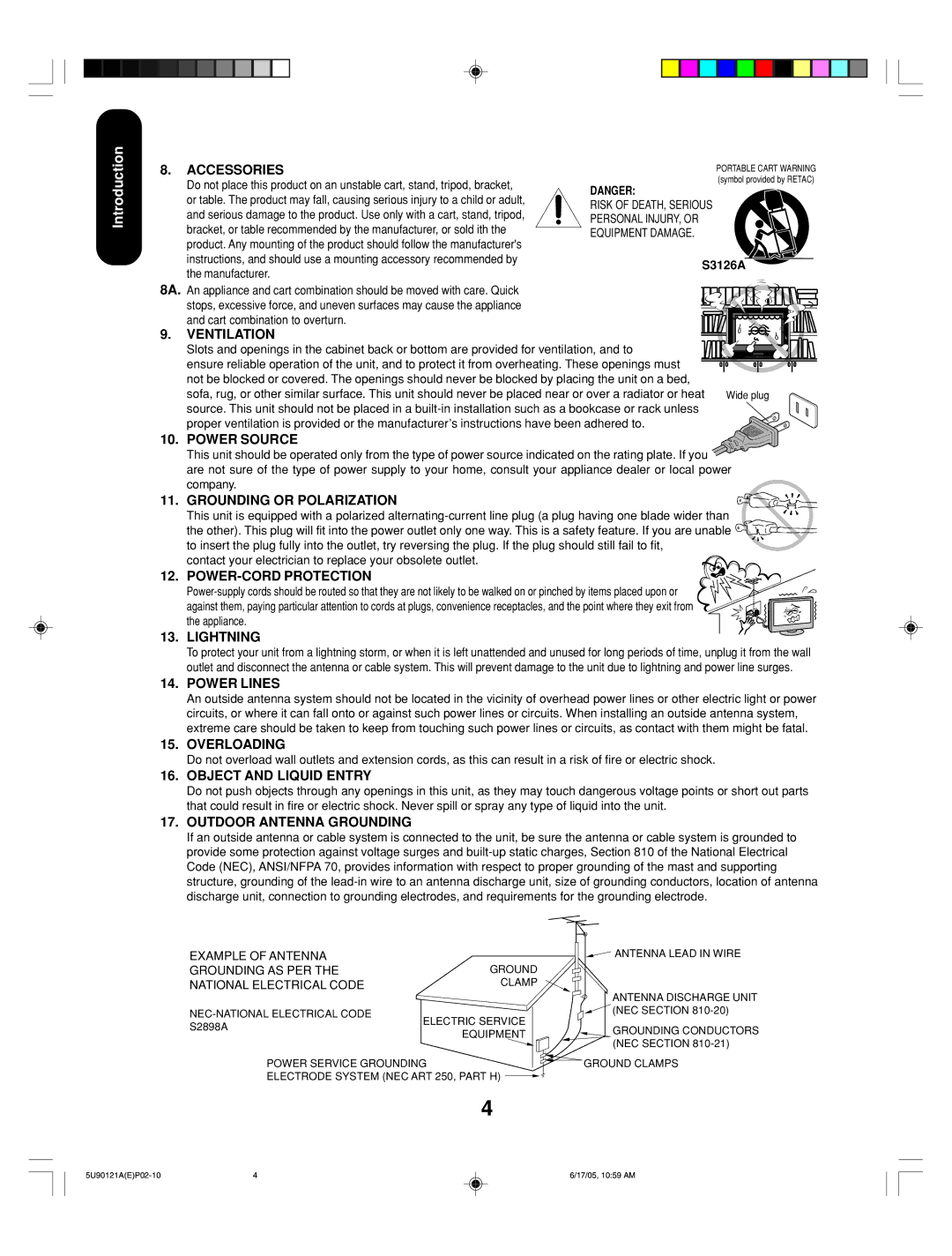 Toshiba 17HLV85 appendix Accessories, S3126A 