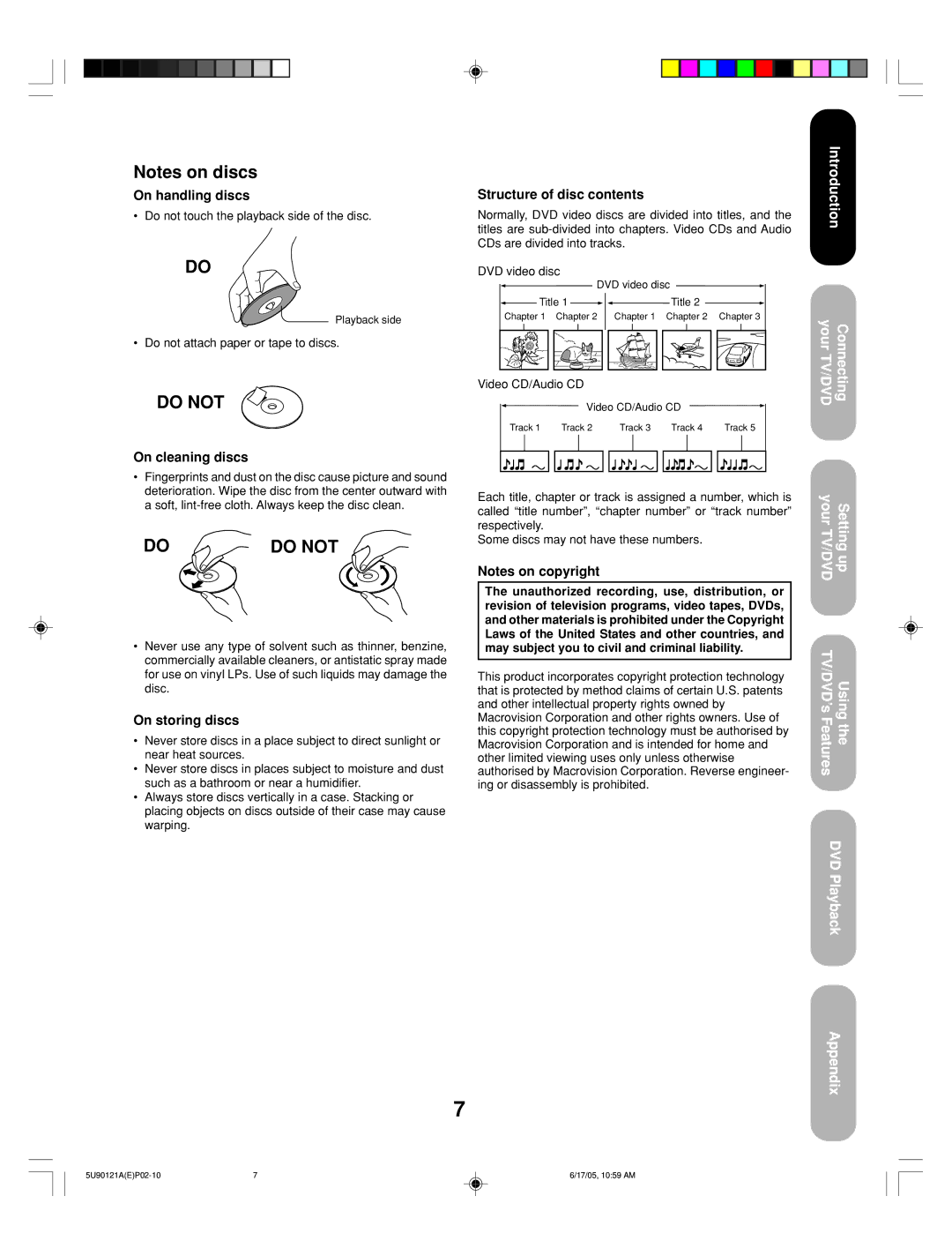 Toshiba 17HLV85 appendix On handling discs, Structure of disc contents, On cleaning discs, On storing discs 