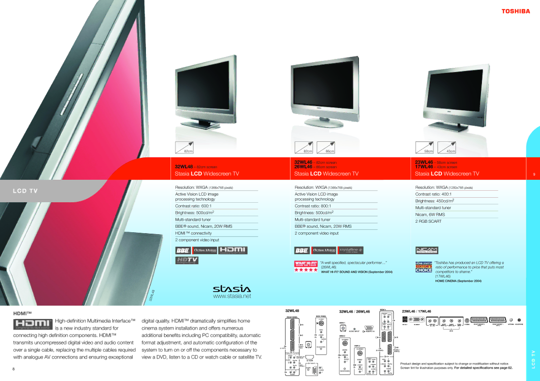 Toshiba 17WL46 manual Lcd Tv, Stasia LCD Widescreen TV 