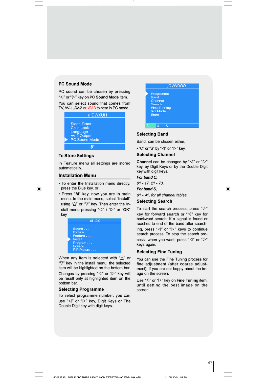 Toshiba 17WLT46B owner manual Installation Menu 