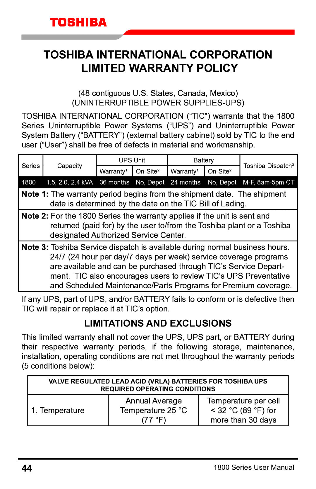 Toshiba 1800 manual Toshiba International Corporation 