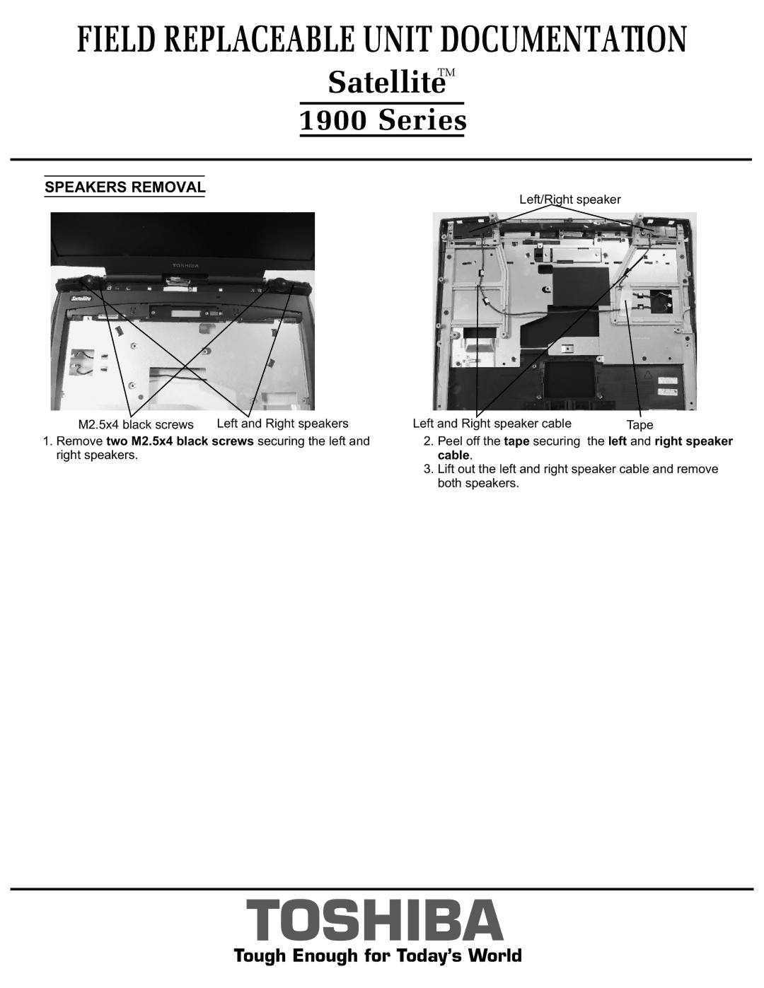 Toshiba 1900 Series manual Left and right speaker, Cable 