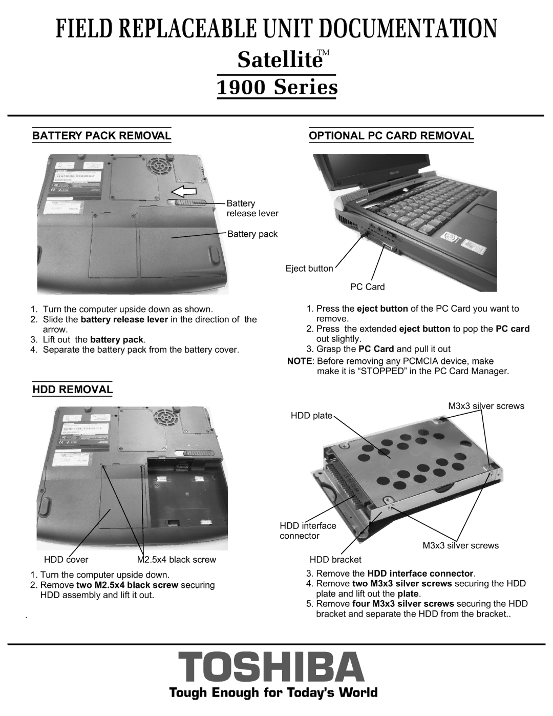 Toshiba 1900 Series manual Remove the HDD interface connector 