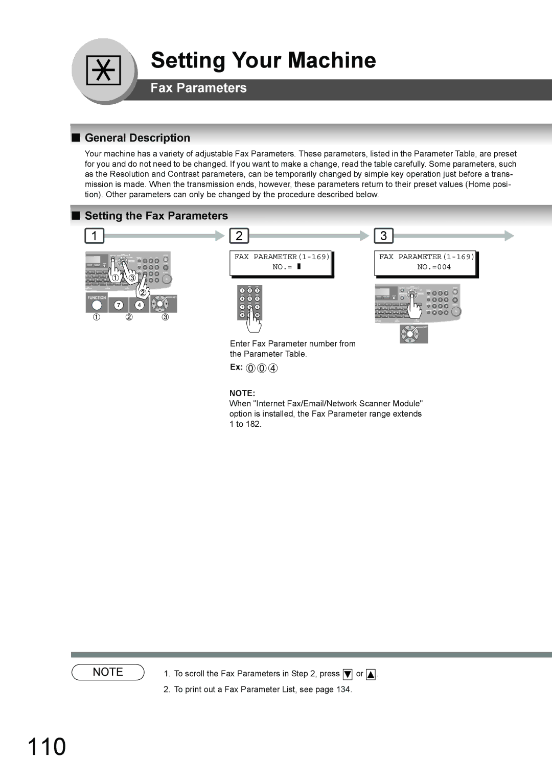 Toshiba 190F manual 110, Setting the Fax Parameters 