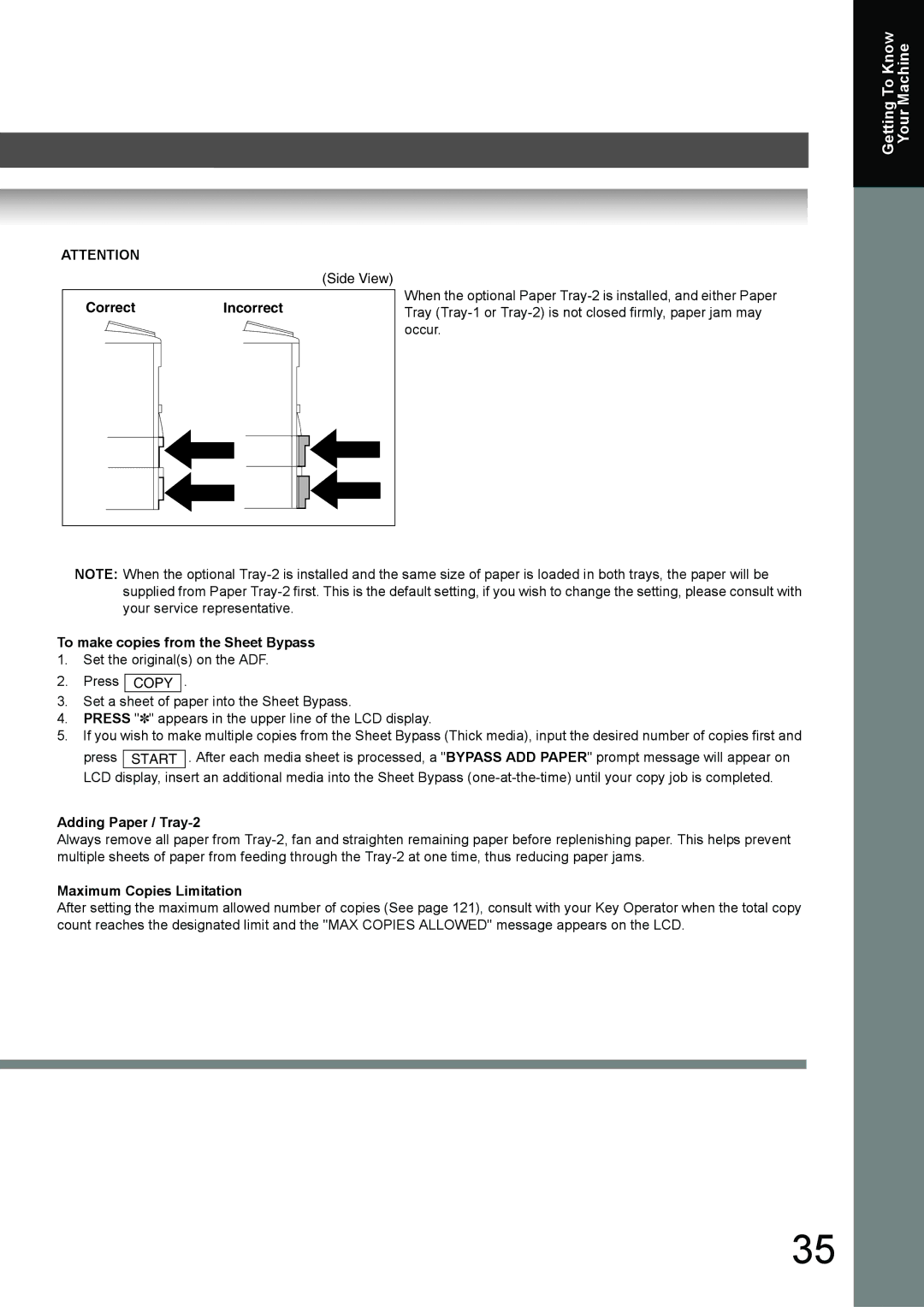 Toshiba 190F manual To make copies from the Sheet Bypass, Adding Paper / Tray-2, Maximum Copies Limitation 