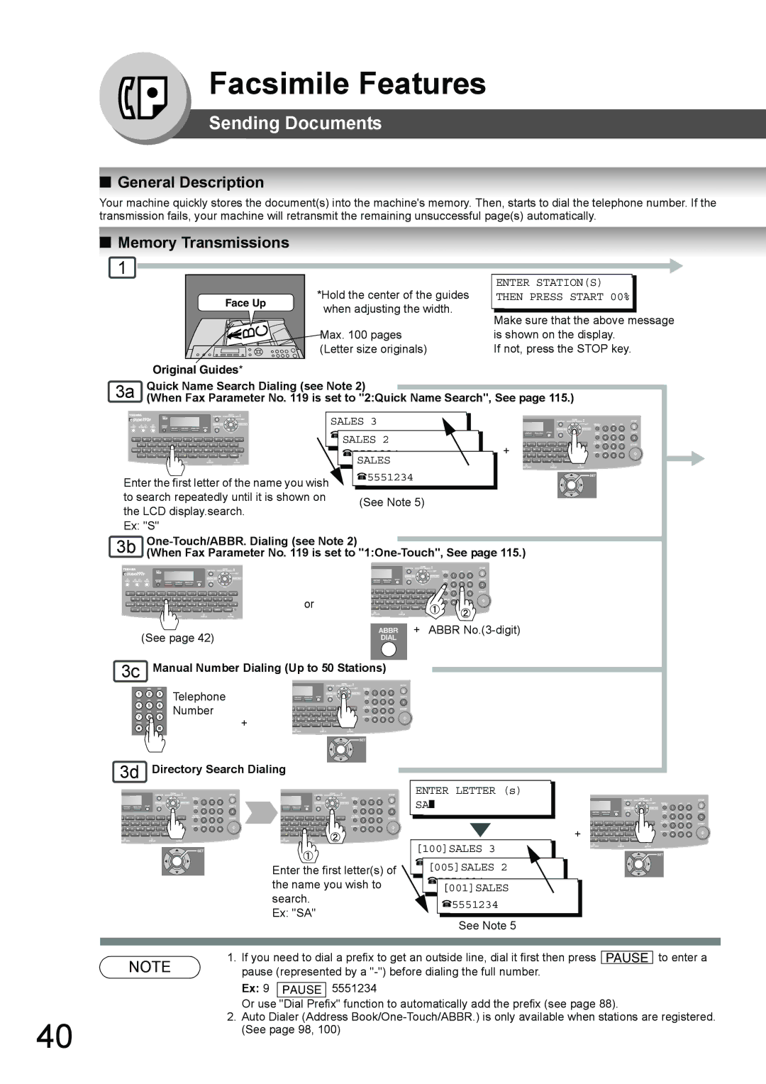 Toshiba 190F manual Sending Documents, General Description, Memory Transmissions, Enter Stations 