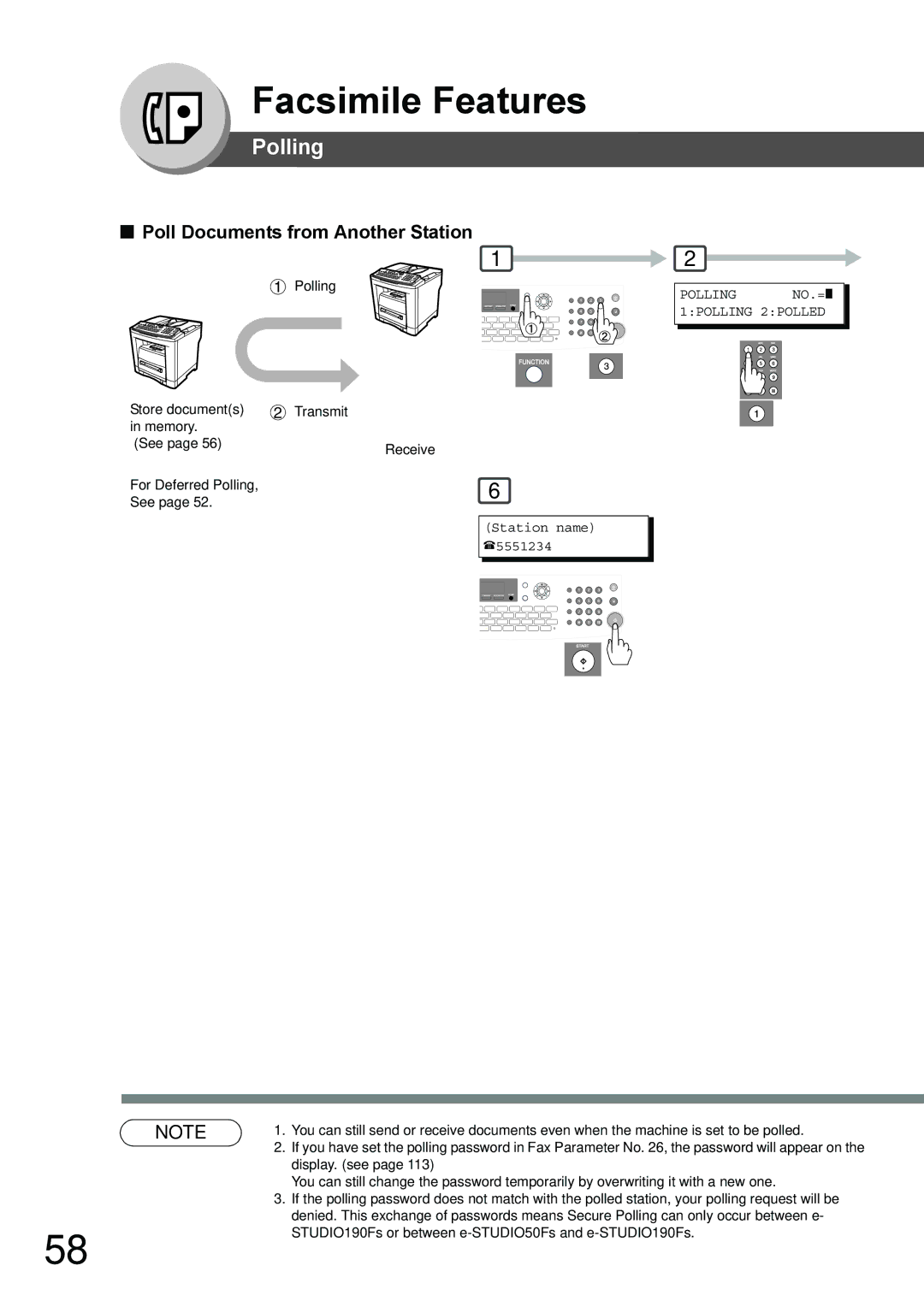 Toshiba 190F manual Poll Documents from Another Station, Polling NO.= 1POLLING 2POLLED 