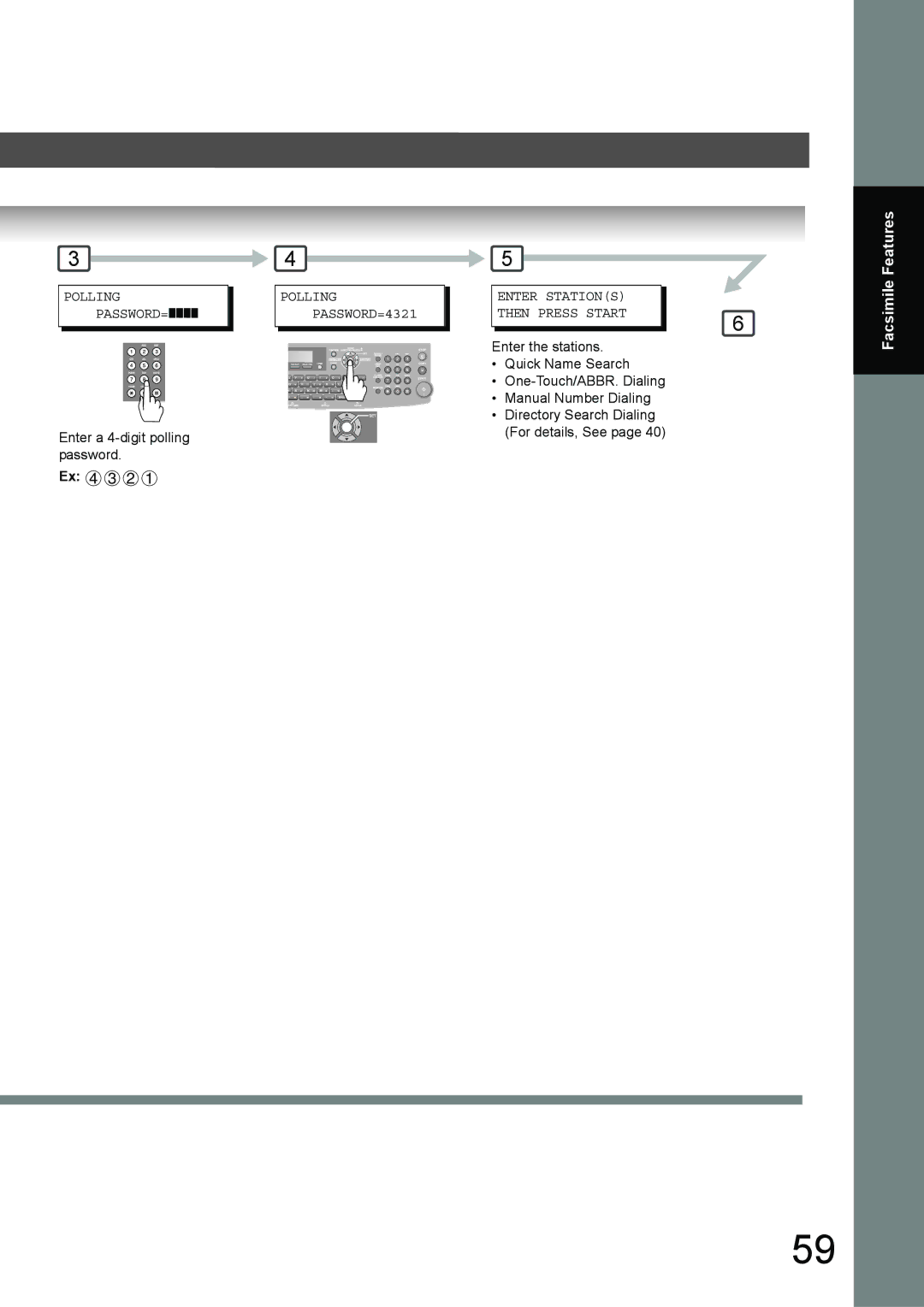 Toshiba 190F manual Polling PASSWORD=4321 Enter Stations Then Press Start 