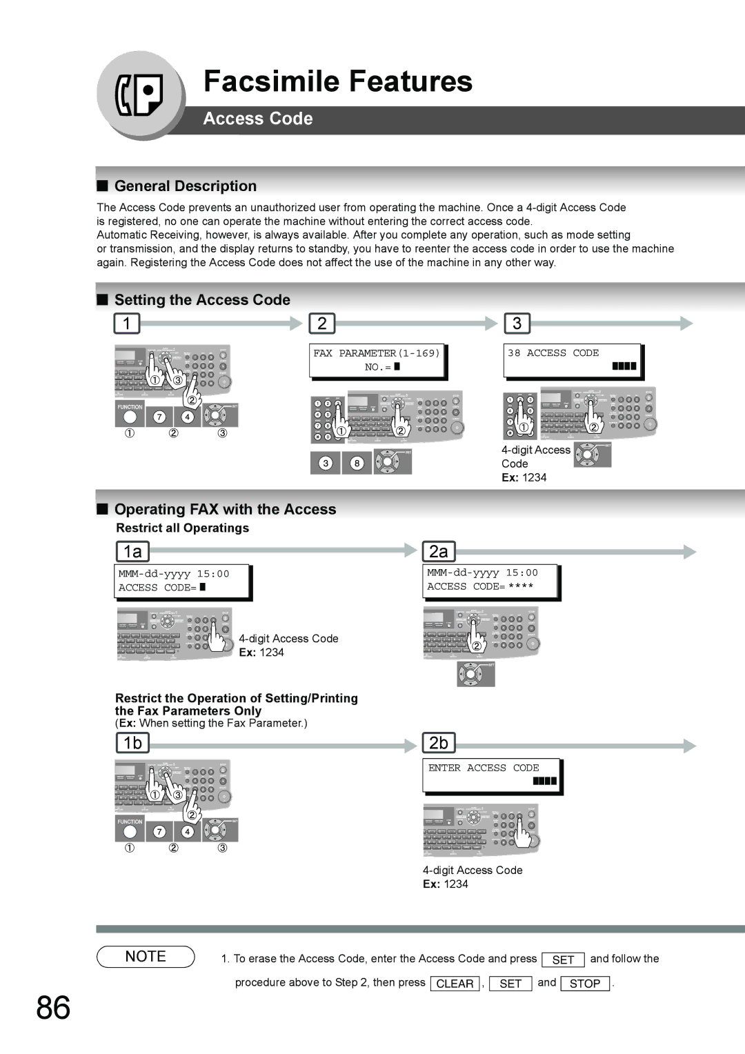 Toshiba 190F manual Setting the Access Code, Operating FAX with the Access 