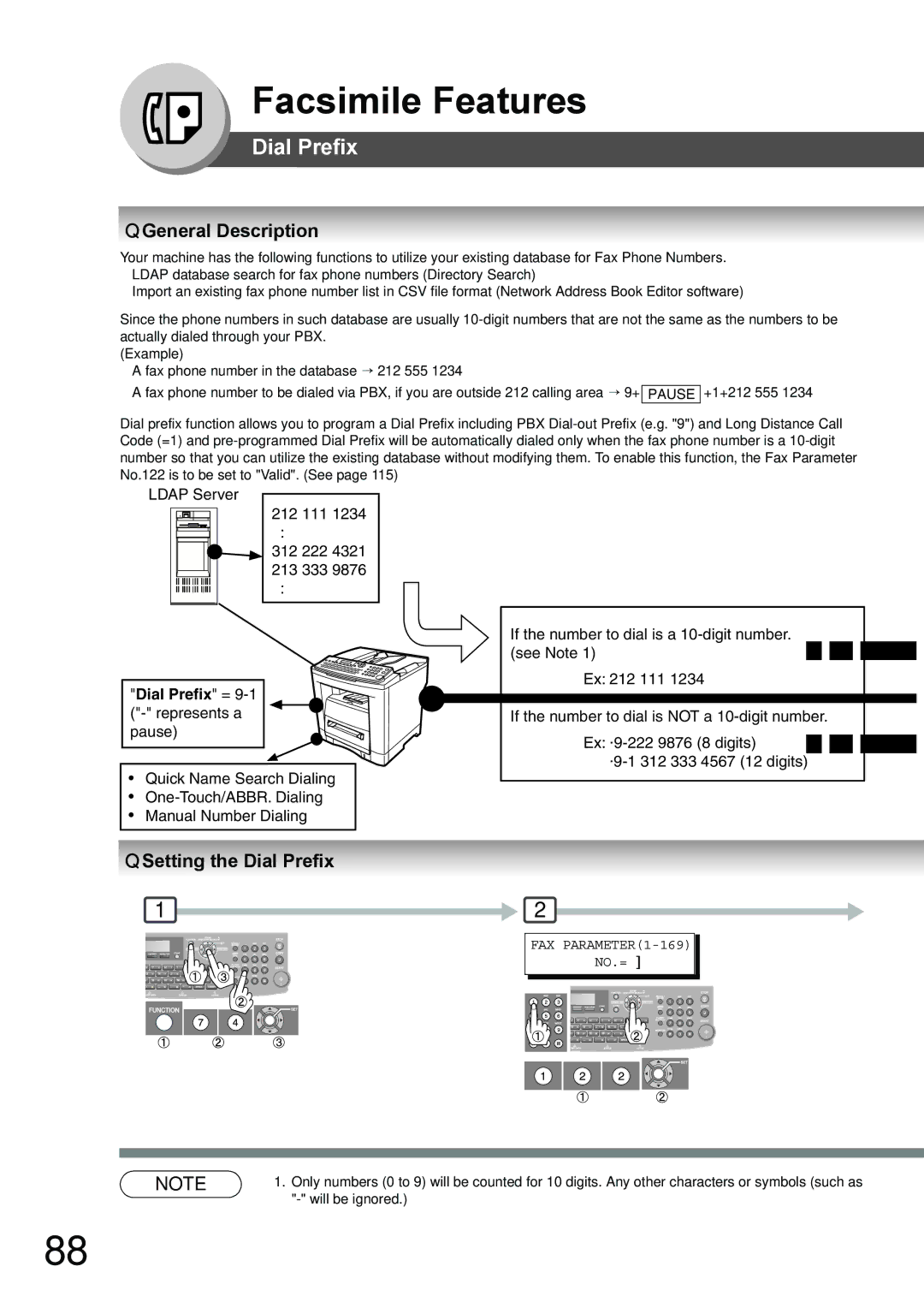 Toshiba 190F manual Setting the Dial Prefix 