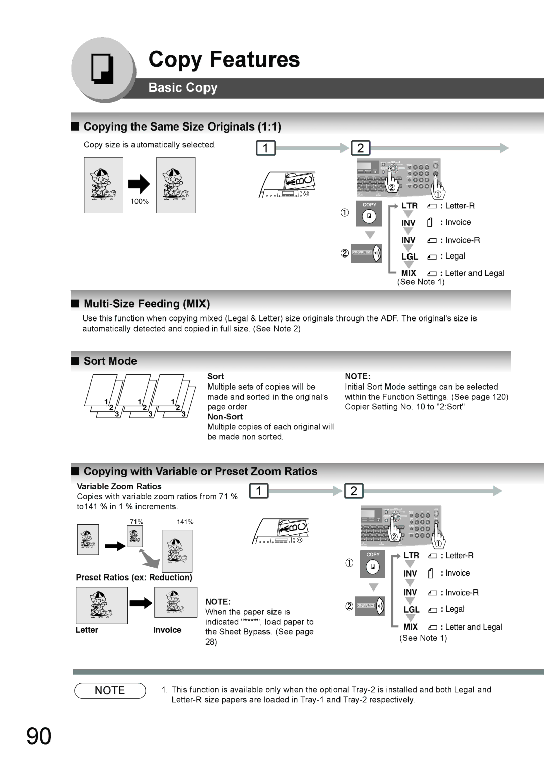 Toshiba 190F manual Basic Copy, Copying the Same Size Originals, Multi-Size Feeding MIX, Sort Mode 