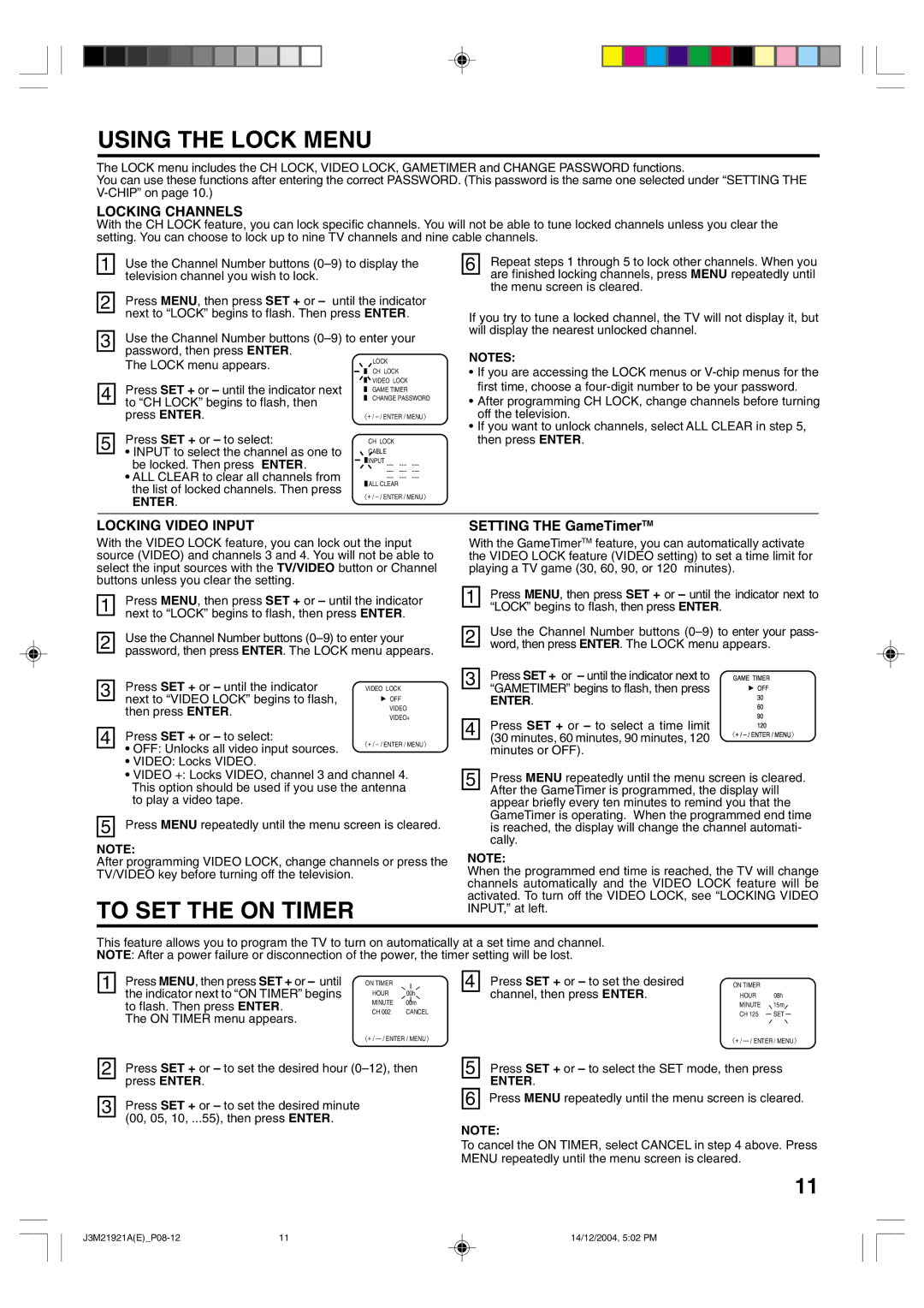 Toshiba 19A25 manual Using the Lock Menu, To SET the on Timer, 120 