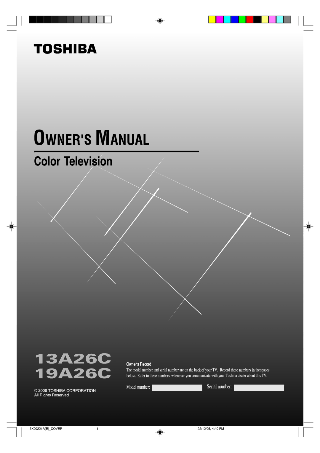 Toshiba manual 13A26C 19A26C 