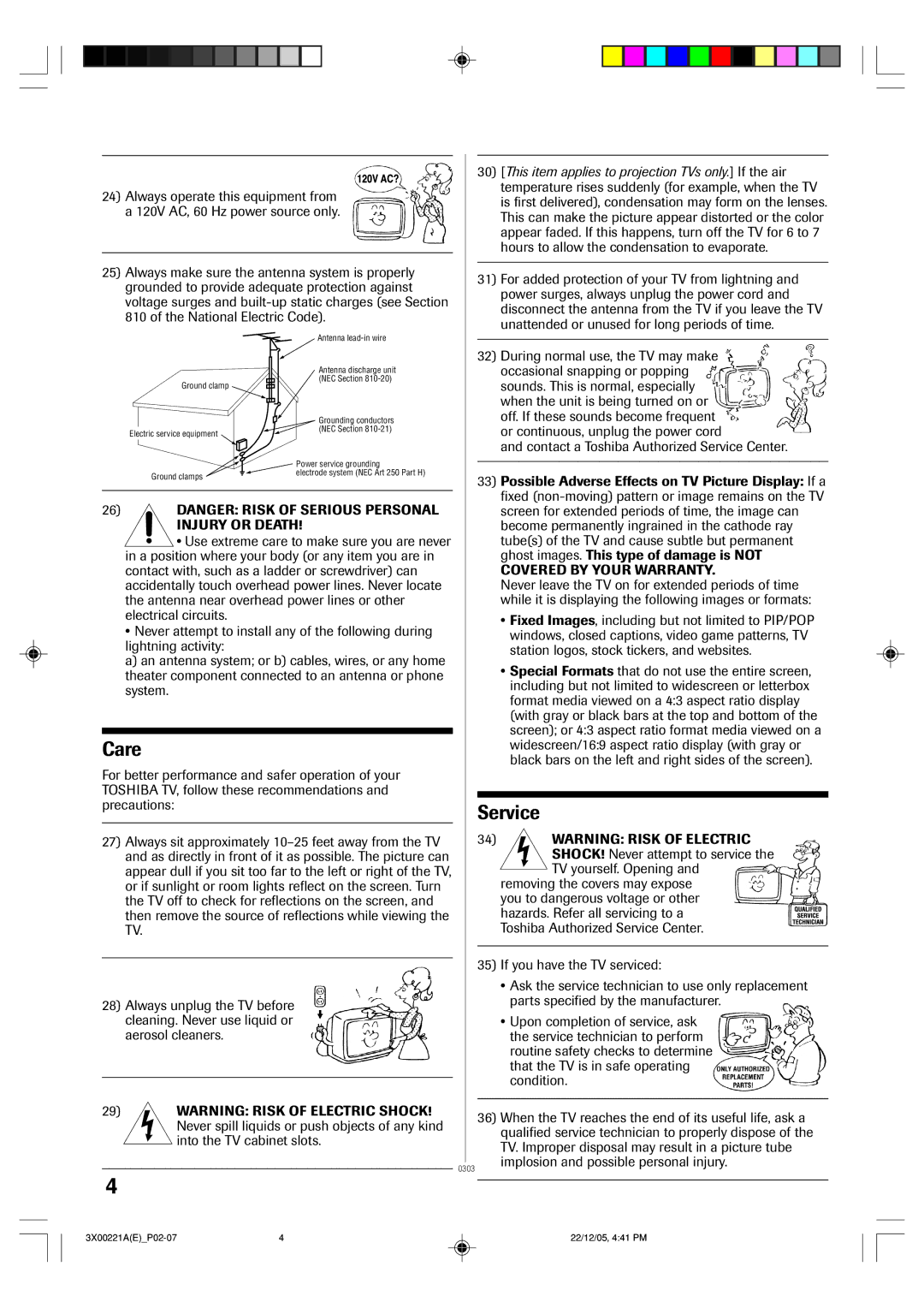 Toshiba 19A26C, 13A26C manual Care 