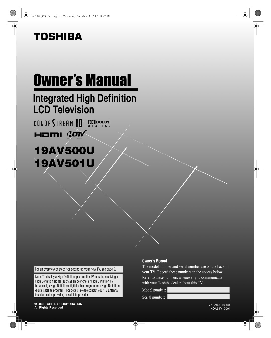 Toshiba manual 19AV500U 19AV501U 