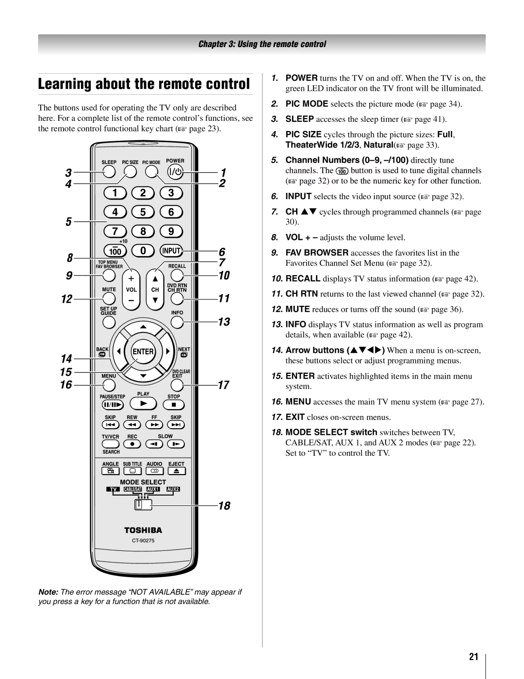 Toshiba 19AV500U manual Learning about the remote control 