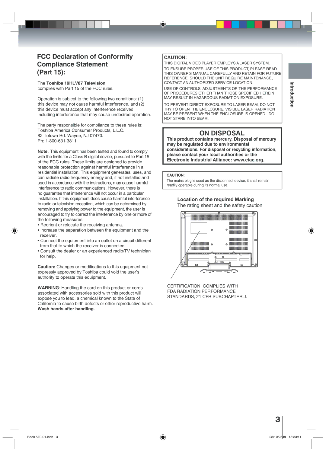 Toshiba 19HLV87 manual 10&+5215# 