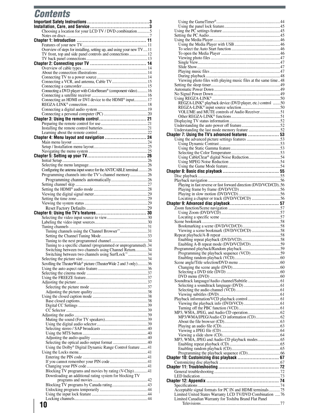 Toshiba 19SLV411U manual Contents 