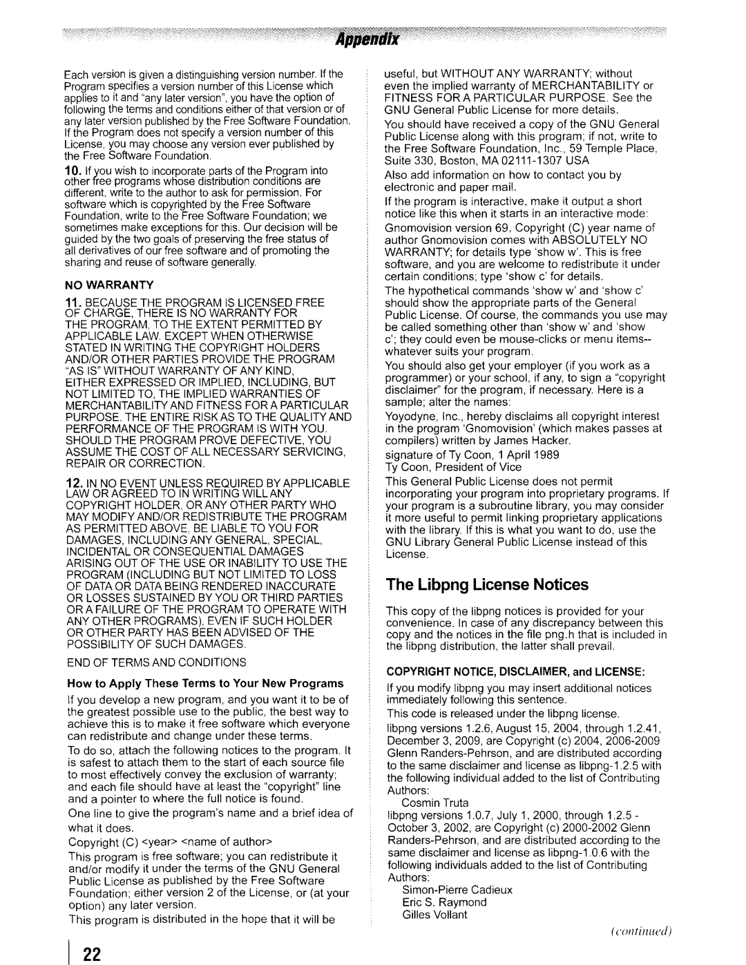 Toshiba 19SLV411U manual Libpng License Notices 