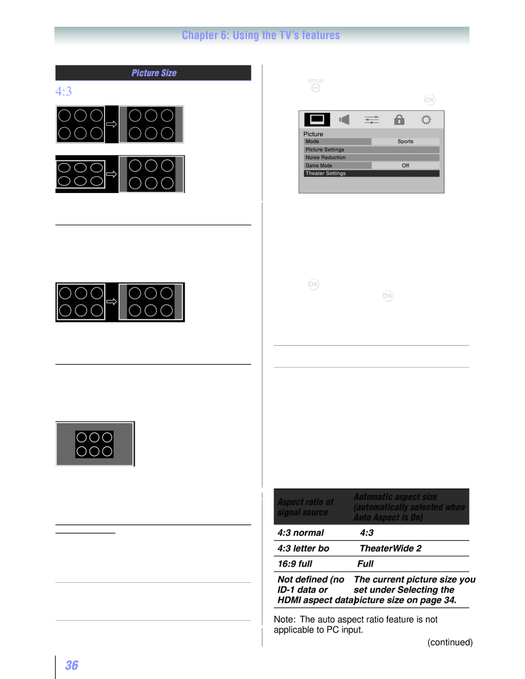 Toshiba 19SLV411U manual Using the auto aspect ratio feature, Normal, Dot by Dot, To set the scroll settings 