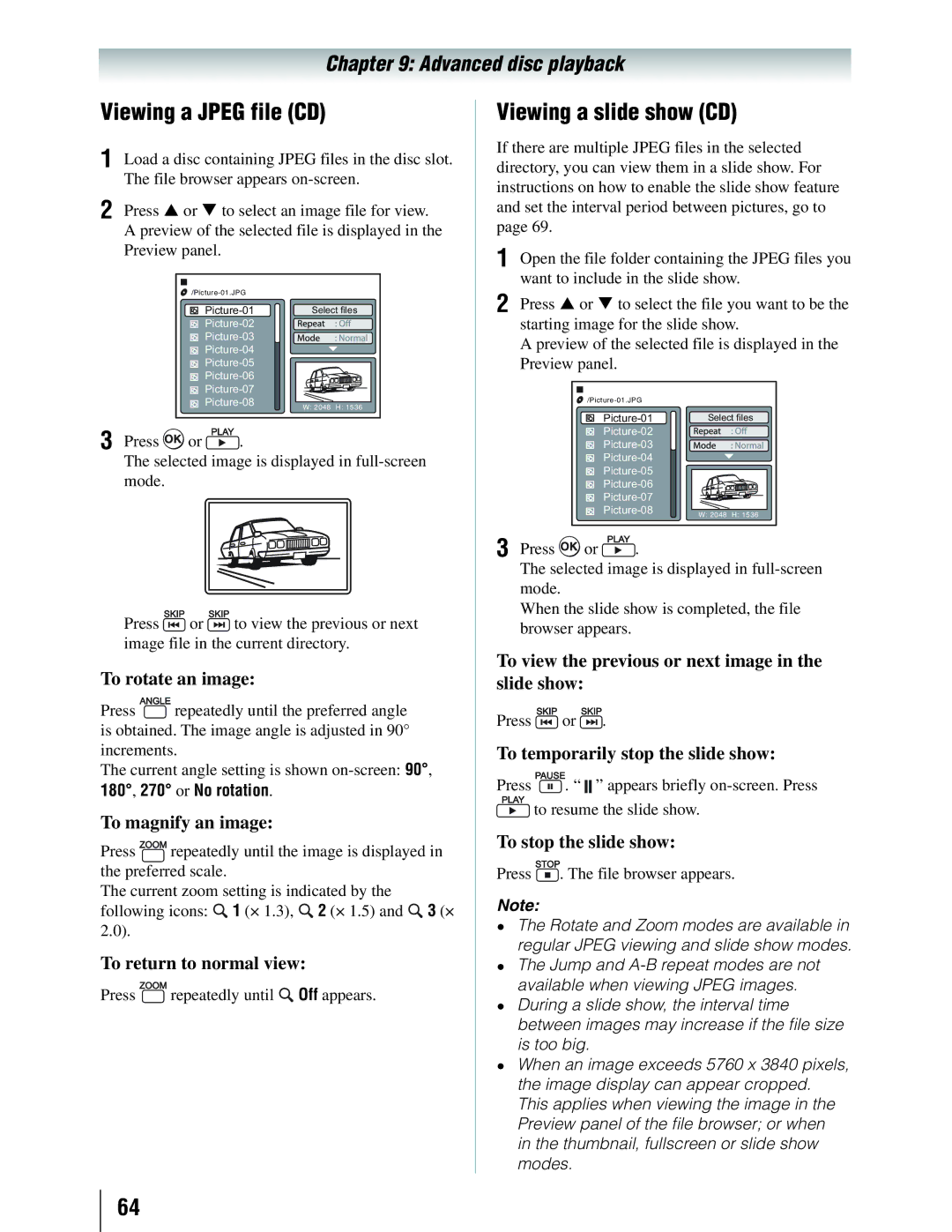 Toshiba 19SLV411U manual Viewing a Jpeg file CD, Viewing a slide show CD 