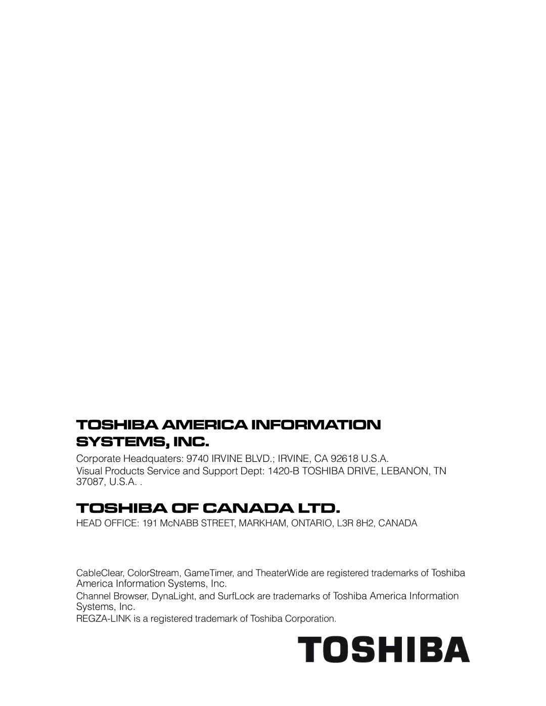 Toshiba 19SLV411U manual America Information Systems, Inc 