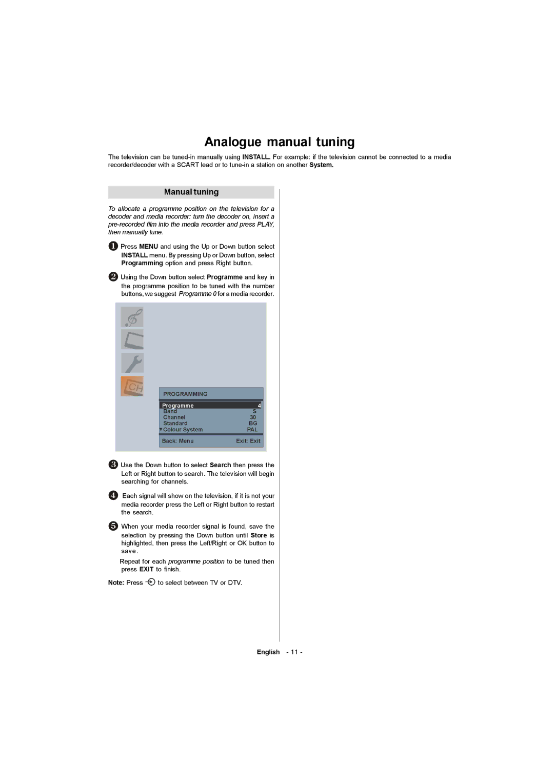 Toshiba 19W330DG owner manual Analogue manual tuning 