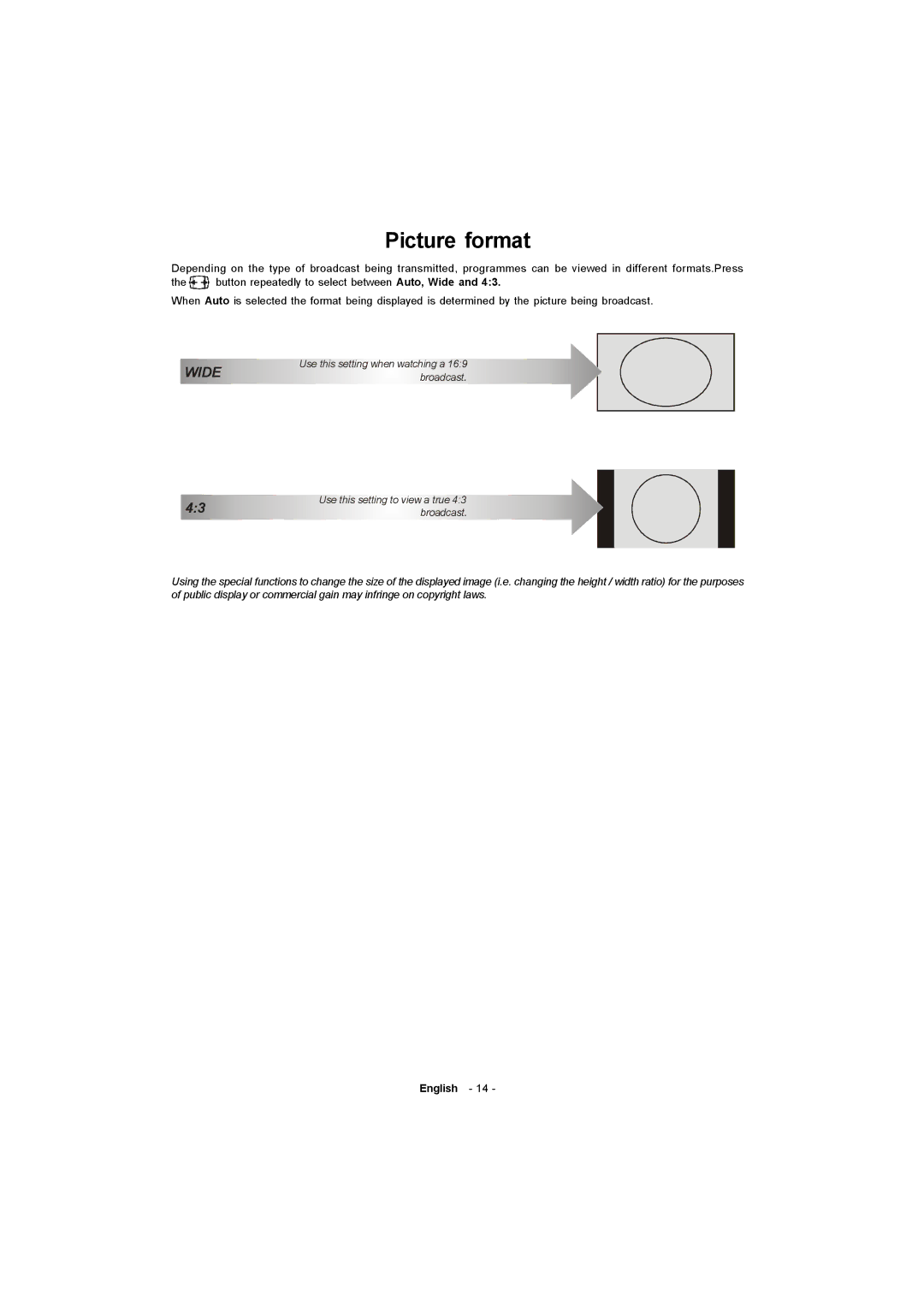 Toshiba 19W330DG owner manual Picture format, Wide 