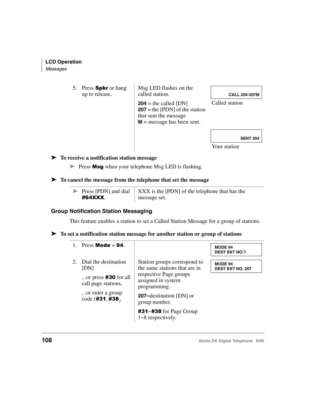 Toshiba 2000-series manual 108, To receive a notification station message, Group Notification Station Messaging 