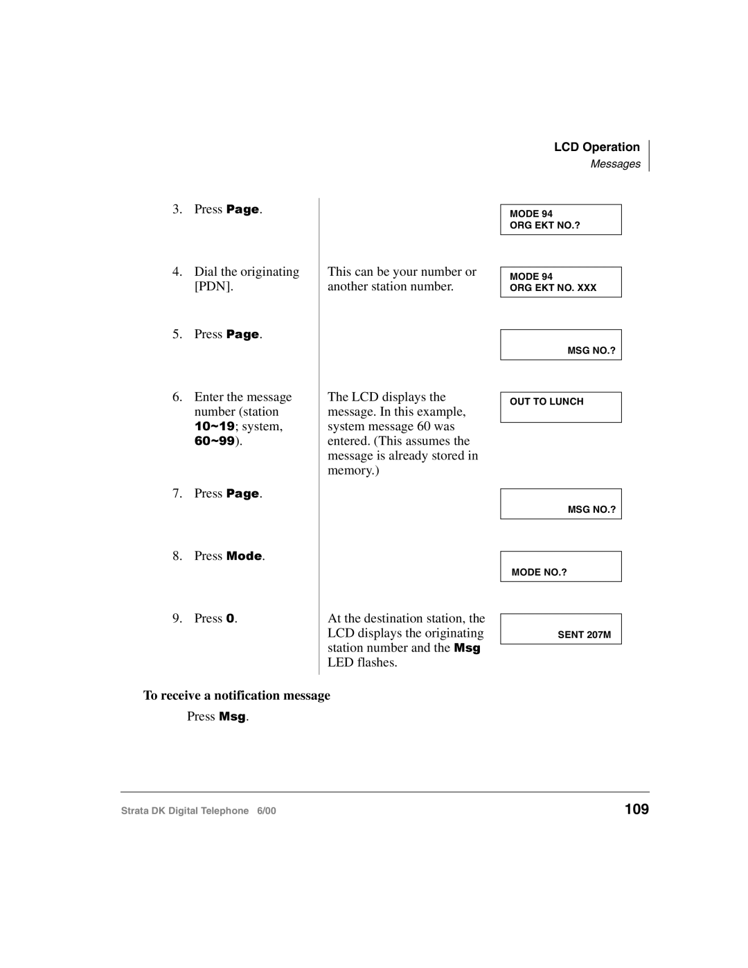 Toshiba 2000-series manual 109, To receive a notification message 