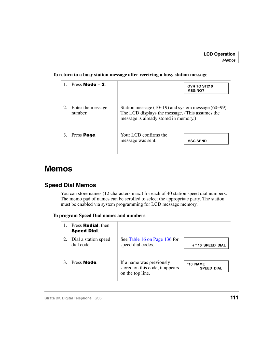 Toshiba 2000-series manual Speed Dial Memos, 111, To program Speed Dial names and numbers 