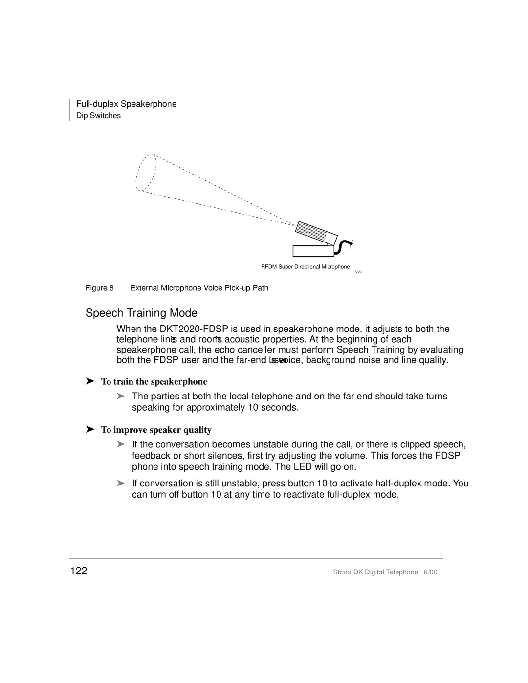 Toshiba 2000-series manual Speech Training Mode, 122, To train the speakerphone, To improve speaker quality 