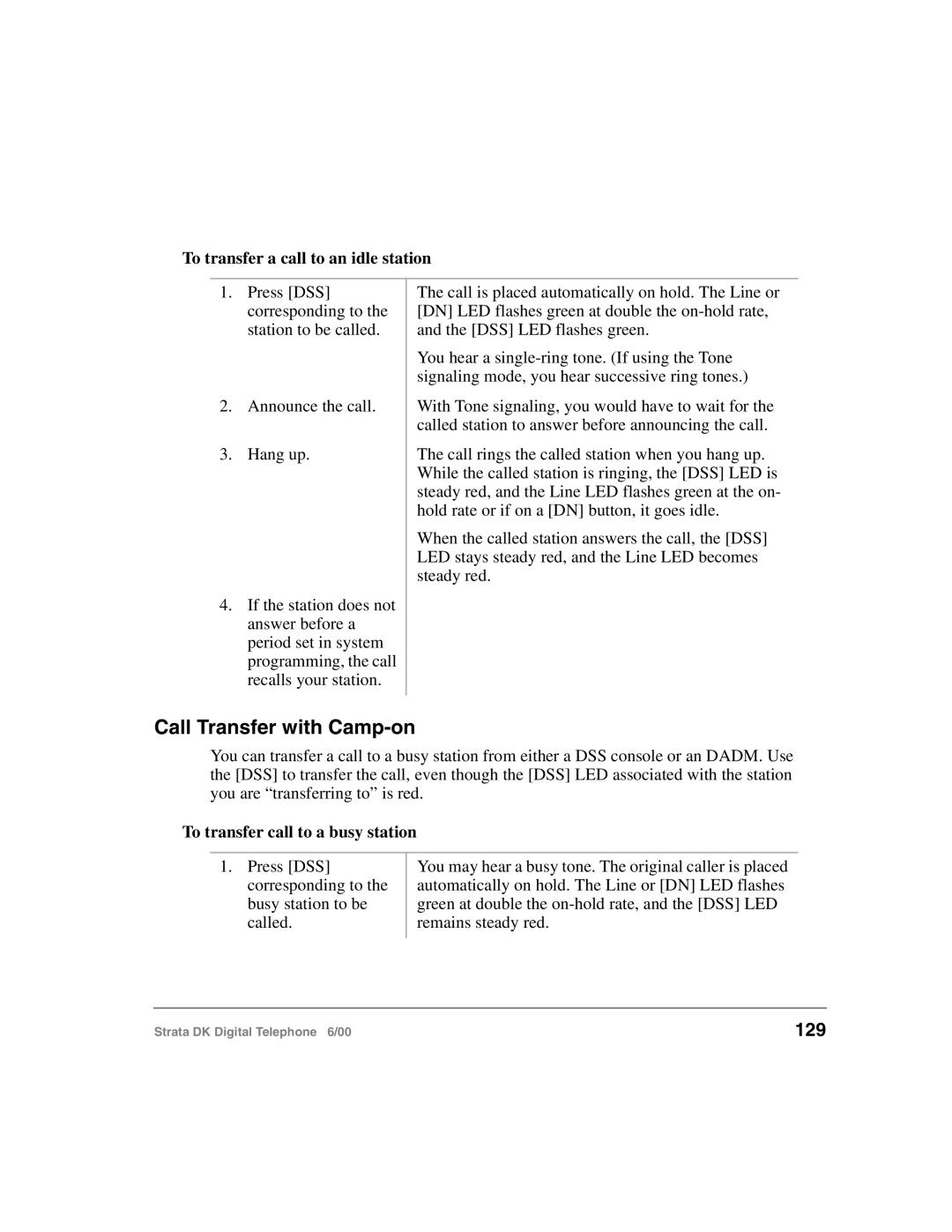 Toshiba 2000-series manual Call Transfer with Camp-on, 129, To transfer a call to an idle station 