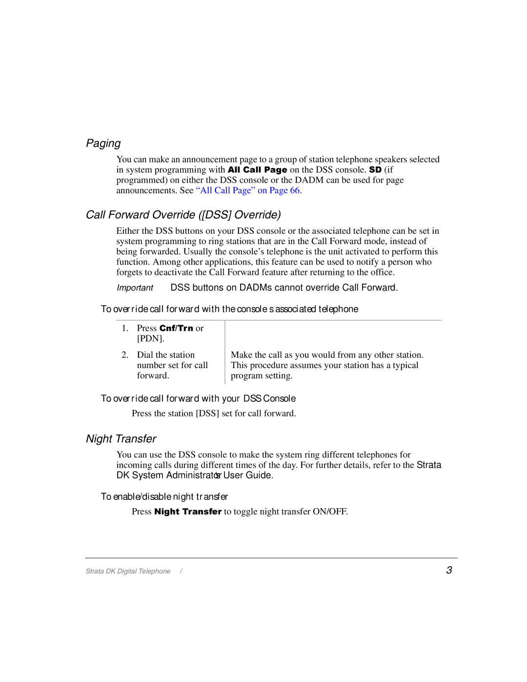 Toshiba 2000-series manual Paging, Call Forward Override DSS Override, Night Transfer, 131 