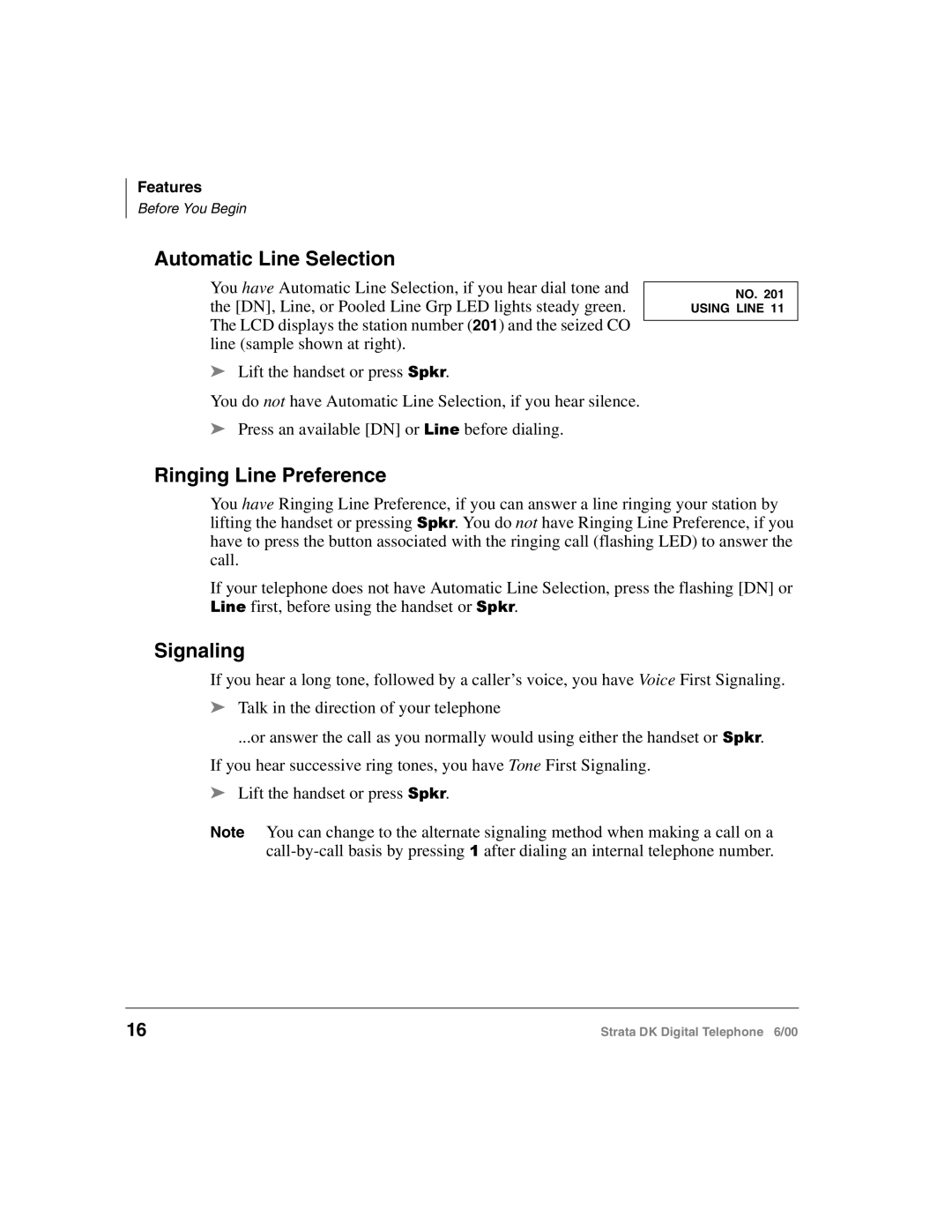 Toshiba 2000-series manual Automatic Line Selection, Ringing Line Preference, Signaling 