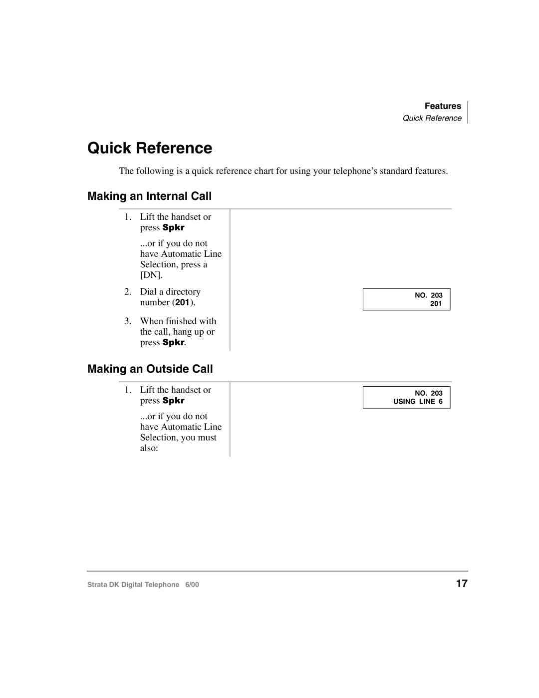 Toshiba 2000-series manual Quick Reference, Making an Internal Call, Making an Outside Call 