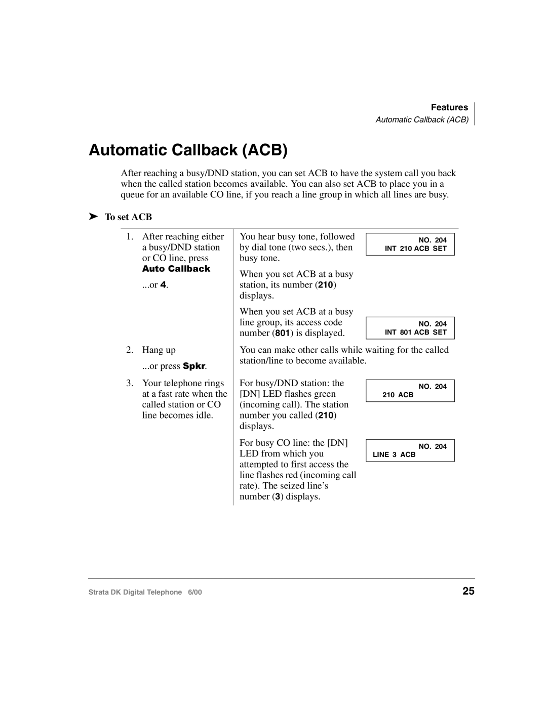 Toshiba 2000-series manual Automatic Callback ACB, To set ACB 