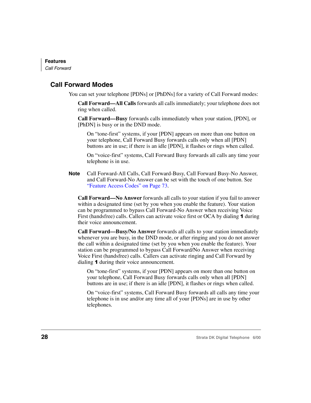 Toshiba 2000-series manual Call Forward Modes 