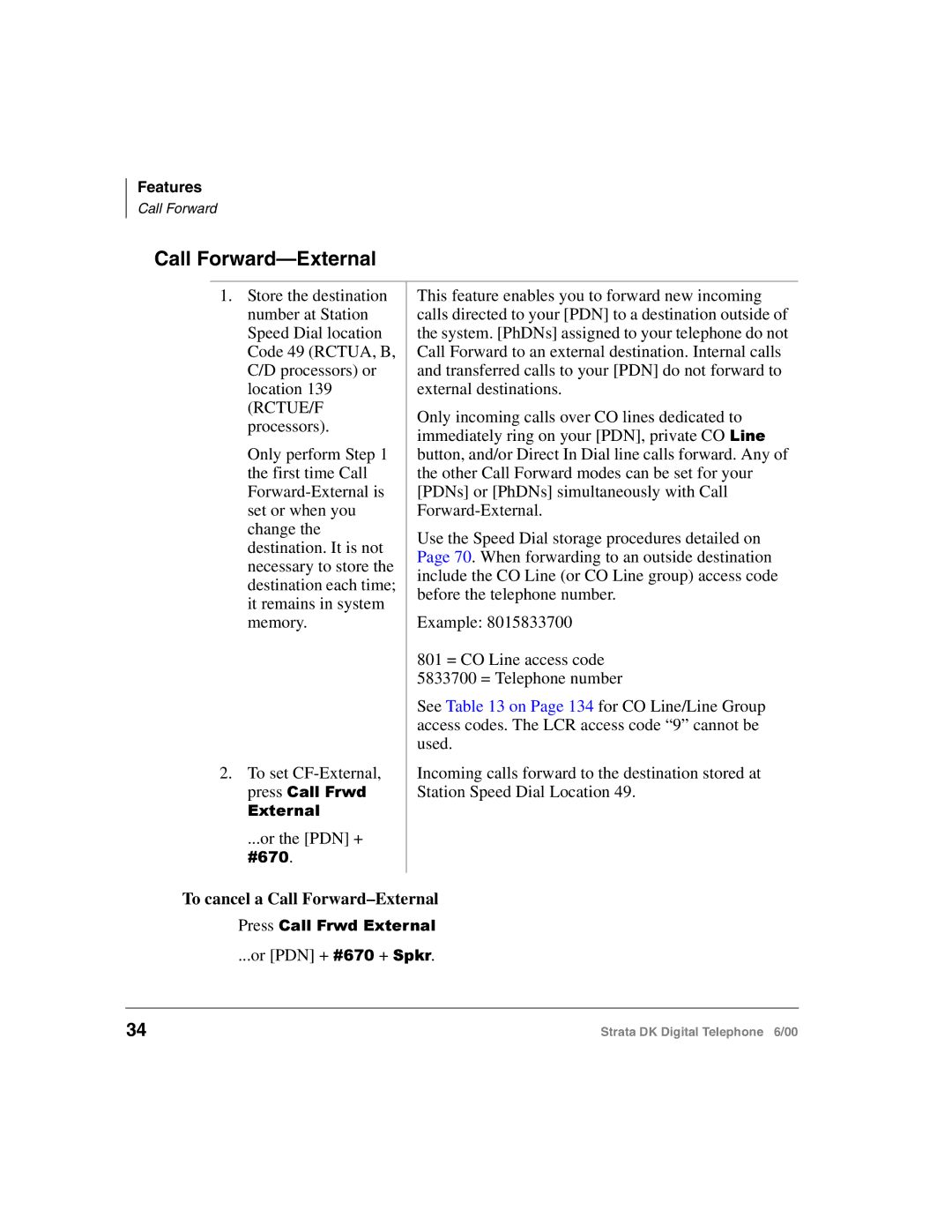 Toshiba 2000-series manual To cancel a Call Forward-External 