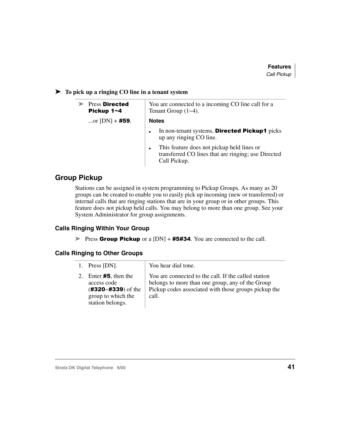 Toshiba 2000-series manual Group Pickup, To pick up a ringing CO line in a tenant system, Calls Ringing Within Your Group 