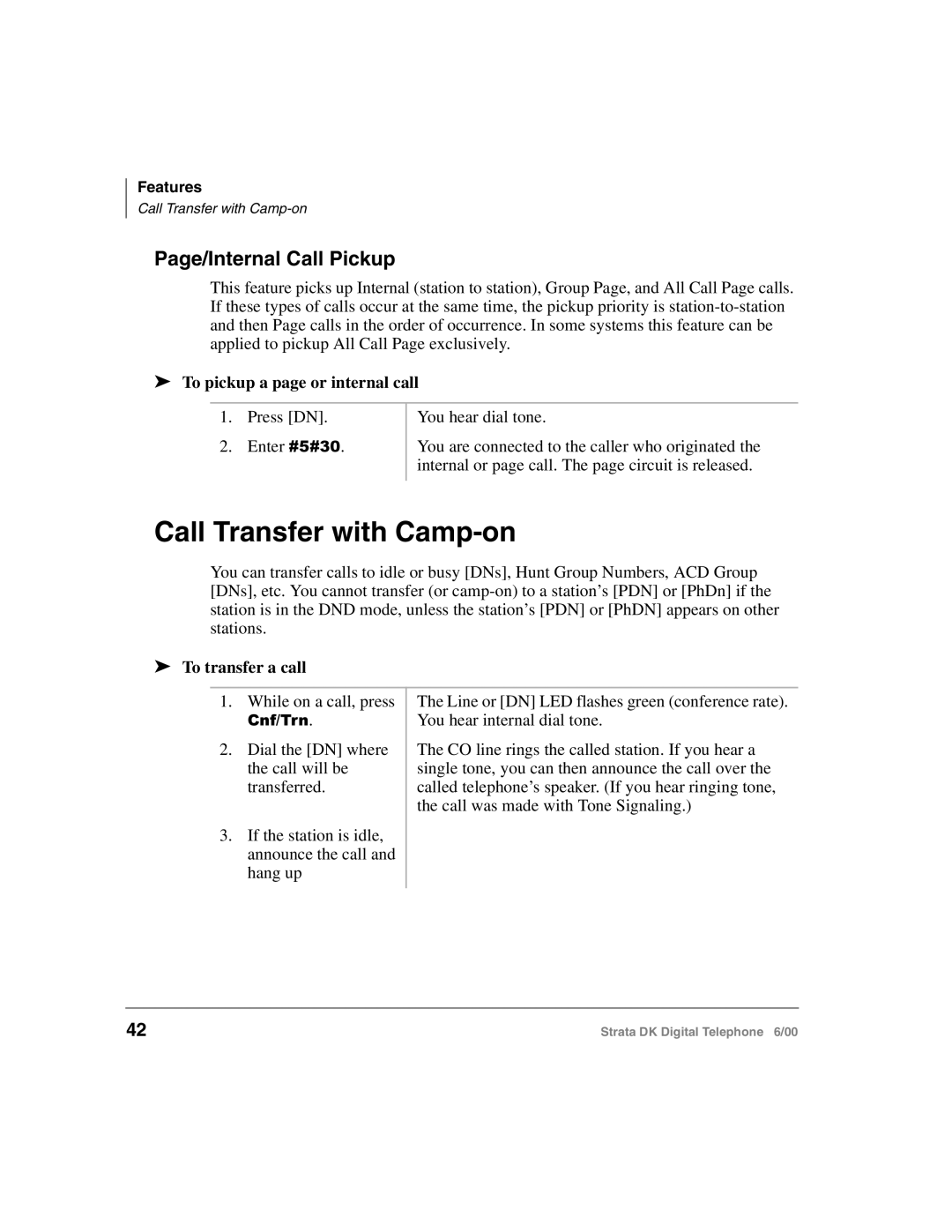 Toshiba 2000-series manual Call Transfer with Camp-on, Page/Internal Call Pickup, To pickup a page or internal call 