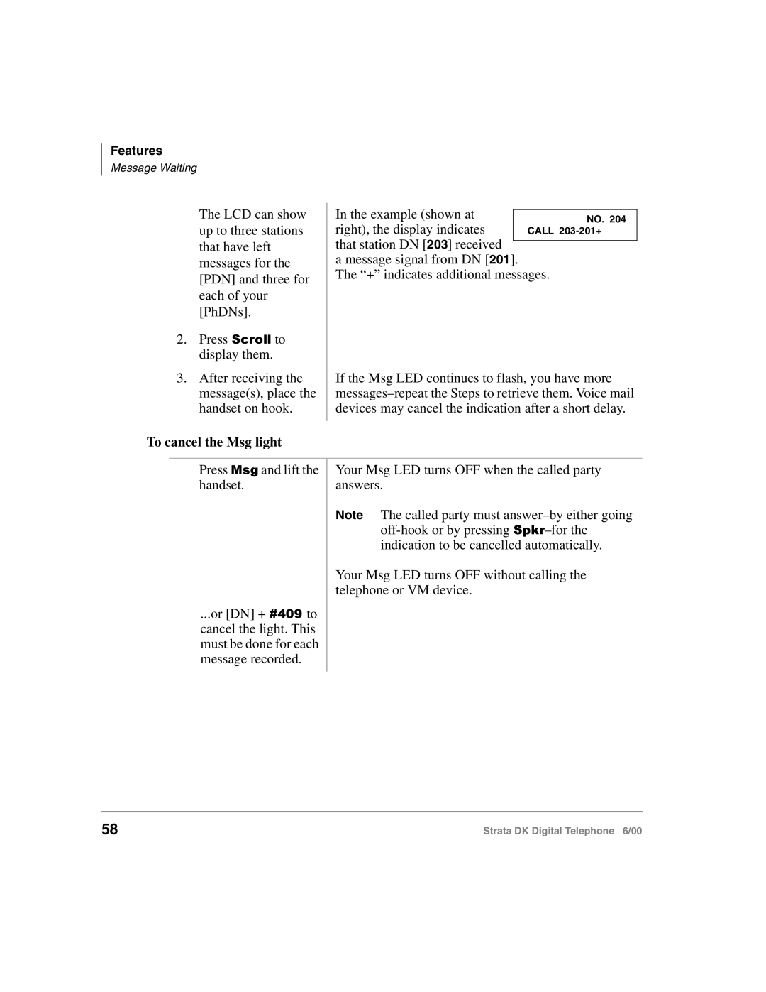 Toshiba 2000-series manual To cancel the Msg light 