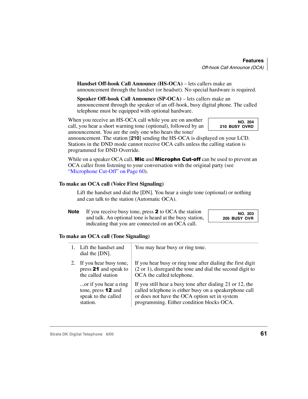 Toshiba 2000-series manual To make an OCA call Voice First Signaling, To make an OCA call Tone Signaling 