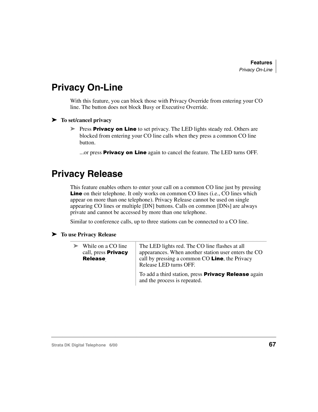 Toshiba 2000-series manual Privacy On-Line, To set/cancel privacy, To use Privacy Release 